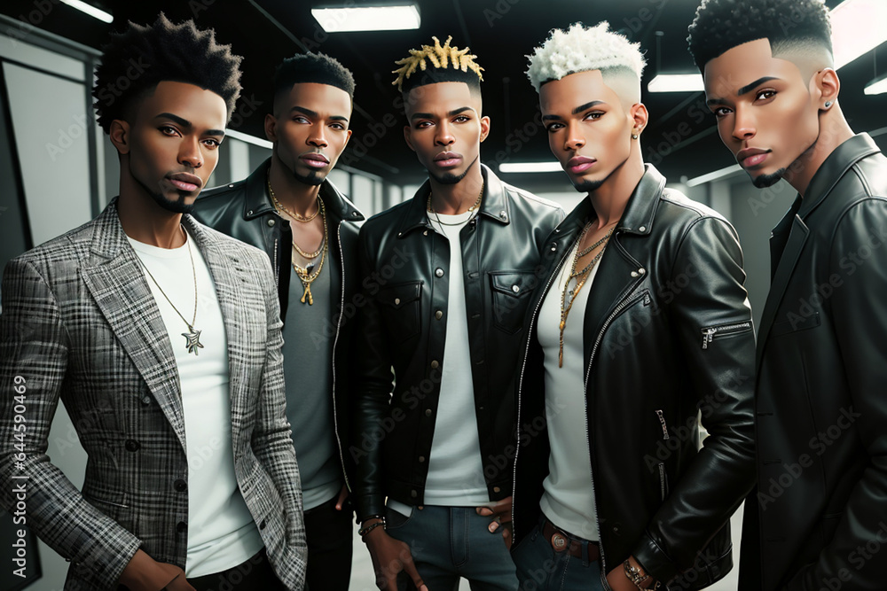 portrait of group of african american young guys in modern studio portrait of group of african american young guys in modern studio