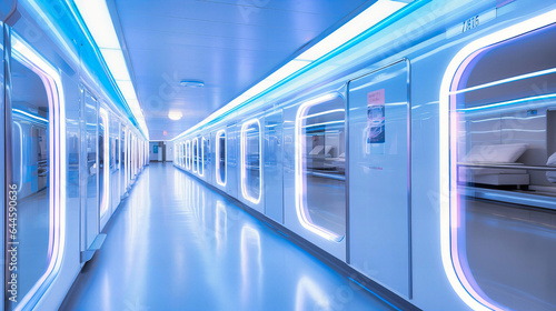 Sterile corridors illuminated with bright LED lights