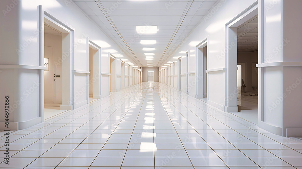 White-tiled flooring guiding the way to different departments