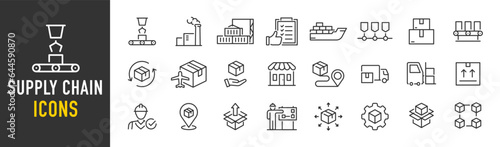 Supply Chain web icons in line style. Logistic, delivery, business, industry, management, commerce, analysis, procurement ,collection. Vector illustration.