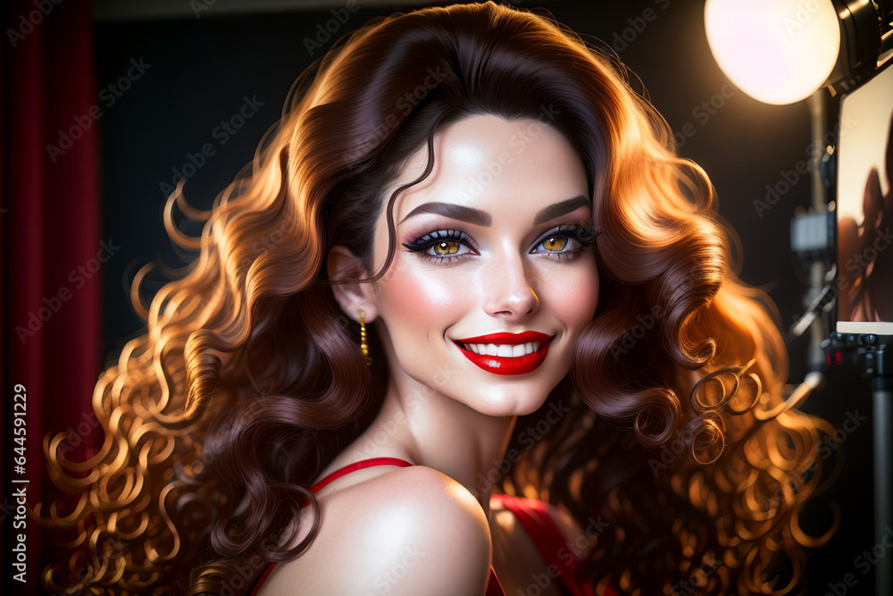 Fototapeta premium portrait of beautiful woman with red lips