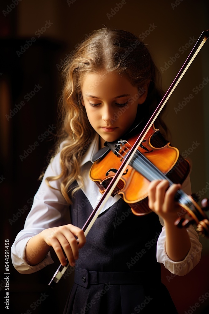 Little girl playing the violin. Generative AI