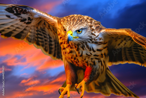 Eagle in the sky, lightning thunder concept illustration. Fierce, ambitious, hunting birds of prey, beautiful wild beasts. Oil paintings with dynamic and abstract expression. Made with Generative AI