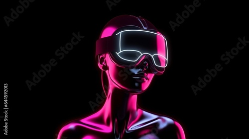 Illustration of a futuristic woman with VR headset and neon lights