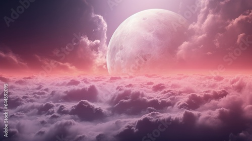 A magical big planet in the sky with beautiful pink clouds