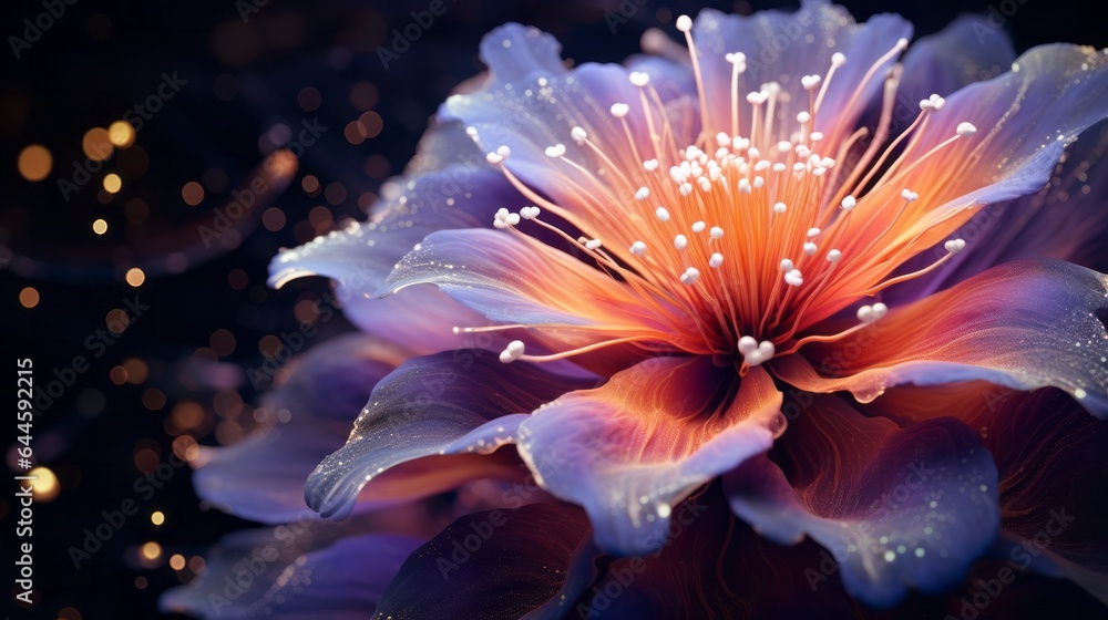Illustration of a vibrant purple flower against a contrasting dark background Illustration of a vibrant purple flower against a contrasting dark background