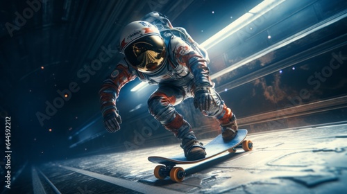 Illustration of a astronaut performing skateboard tricks