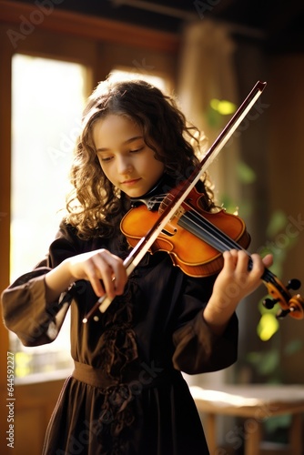 Little girl playing the violin. Generative AI