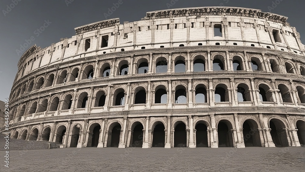 A grand Colosseum that had fallen to ruin being restored in the daytime