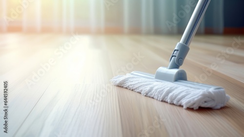 Illustration of a mop on a hardwood floor in a clean room