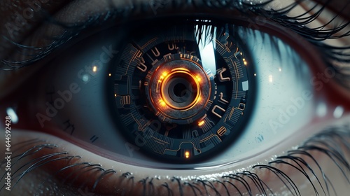 Robot eyeball close-up with pupil scanning an eye