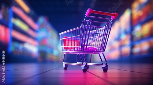 Illustration of a purple shopping cart on abstract blurred background