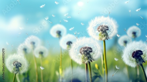 Dandelion flowers with fluffy seeds