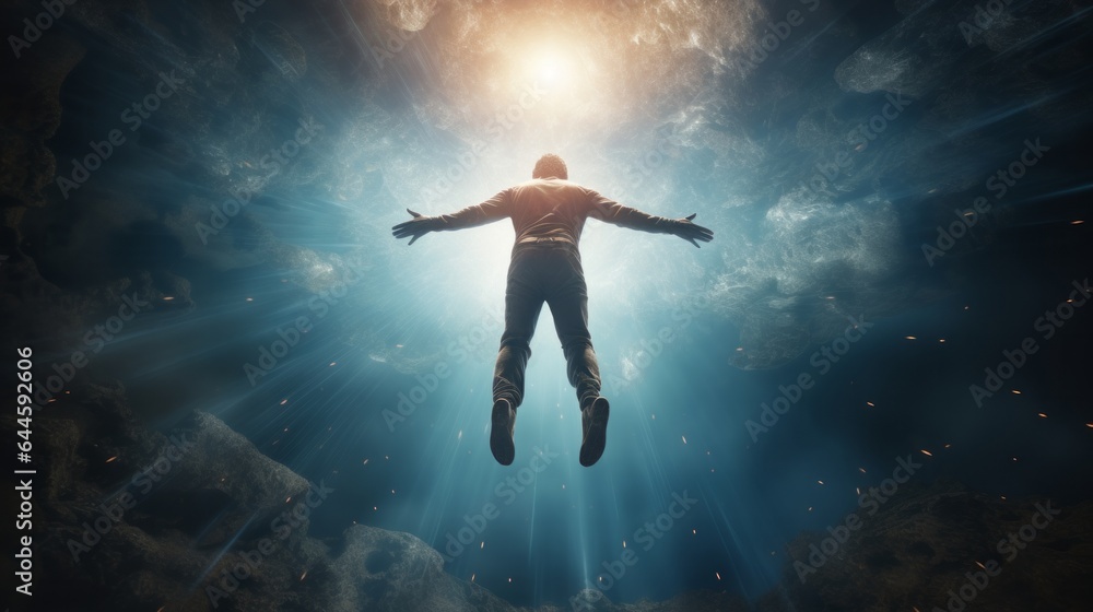 Human soul levitating in astral space