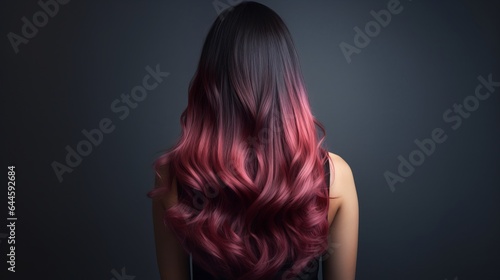 Illustration of a woman with vibrant pink hair from behind