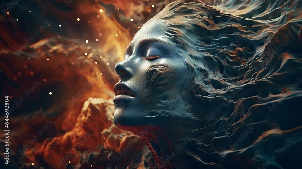 Illustration of a woman's face in the vortex of cosmic space Illustration of a woman's face in the vortex of cosmic space