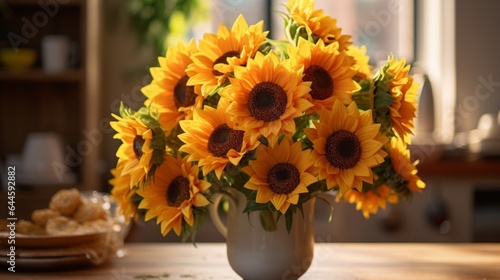 Wallpaper Mural Illustration of a vibrant vase filled with beautiful yellow sunflowers on a table Torontodigital.ca