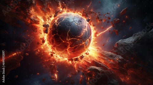 Illustration of a massive explosion fireball illuminating the dark expanse of space