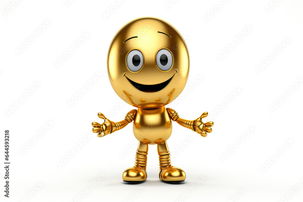 3D happy and funny golden cartoon character with egg head on white background Generative AI Illustration 3D happy and funny golden cartoon character with egg head on white background Generative AI Illustration