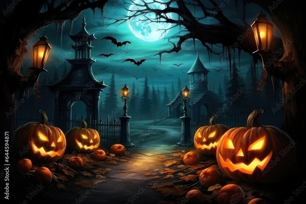 Halloween decorated house with pumpkins, 3d rendering. Halloween decorated house with pumpkins, 3d rendering.