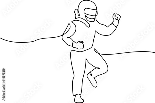 Winner racing driver. Continuous one line art drawing style.