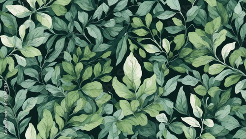 Hand painted foliage pattern, seamless floral print with green leaves, watercolor