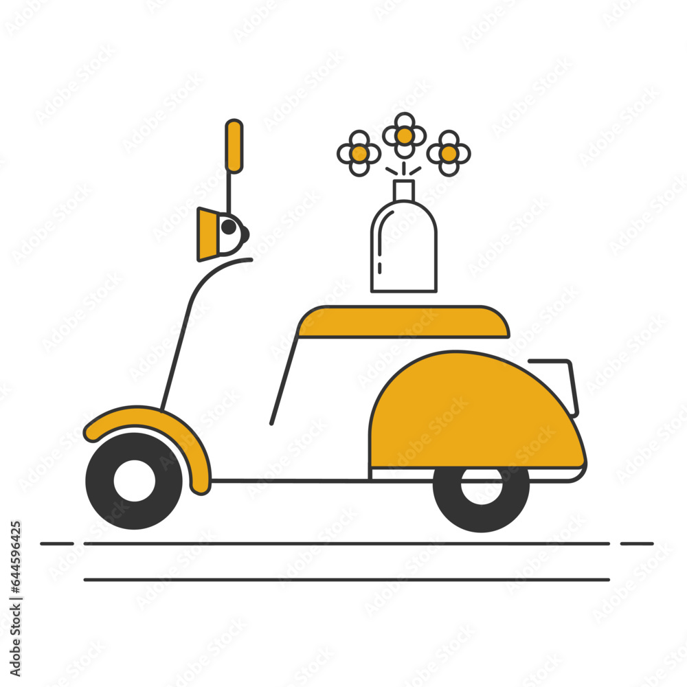 Naklejka premium Flowers delivery ride motorcycle icon symbol,flat design for apps and websites, isolated on white background,vector illustration