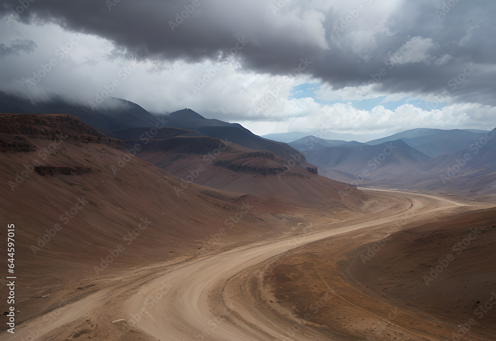 Desert road clouds, generative ai