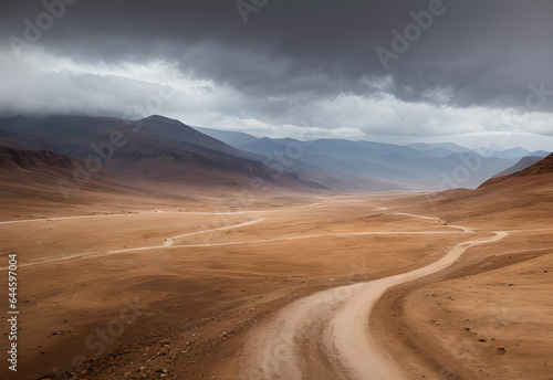 Desert road clouds, generative ai © LIUBOMYR