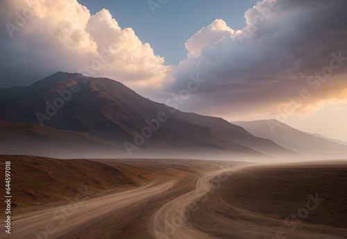 Desert road clouds, generative ai