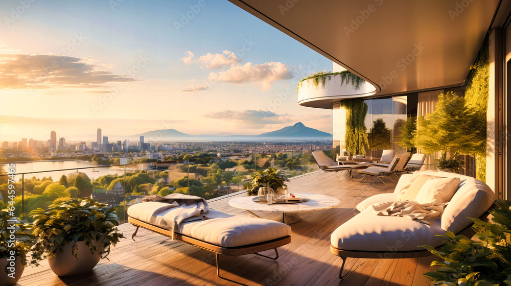 Fototapeta premium Spaces with expansive balconies allowing the brightness to pour in,