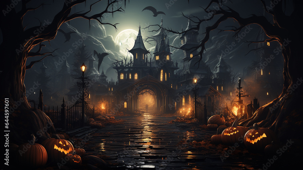 halloween concept. a spooky house in the woods. high quality illustration halloween concept. a spooky house in the woods. high quality illustration