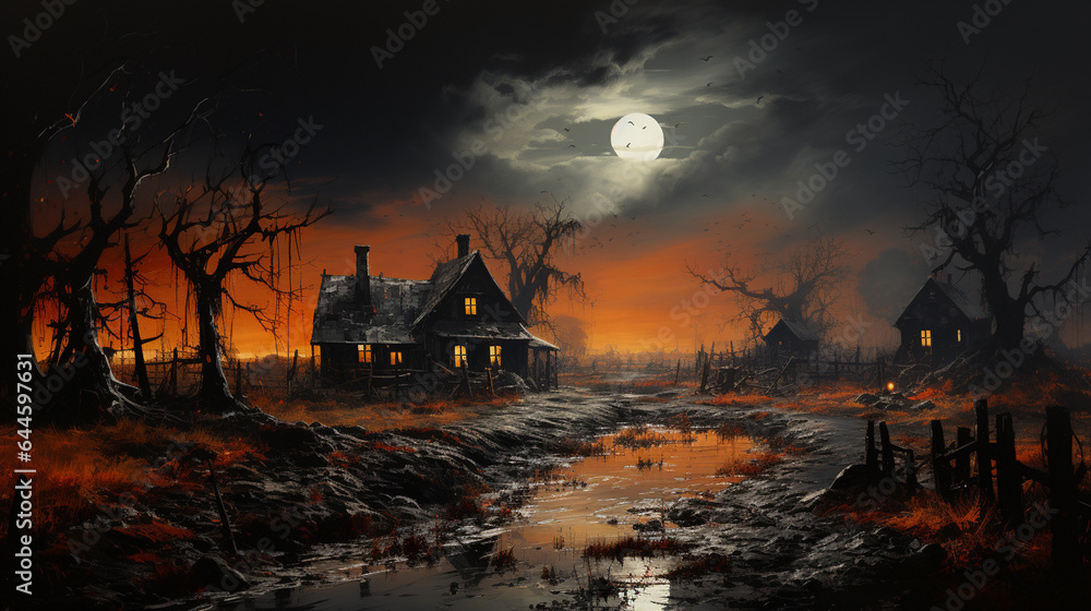 halloween concept. a spooky house in the woods. high quality illustration