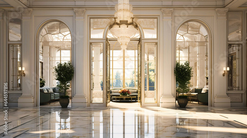Lobbies with floor-to-ceiling white marble, reflecting abundant light, © SK