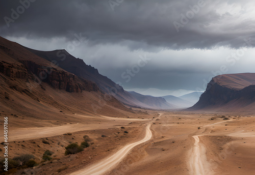 Desert road clouds, generative ai © LIUBOMYR