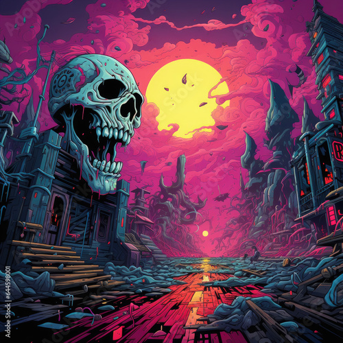 Zombie Portrait in the Style of Disfigured Forms with Skull Motifs