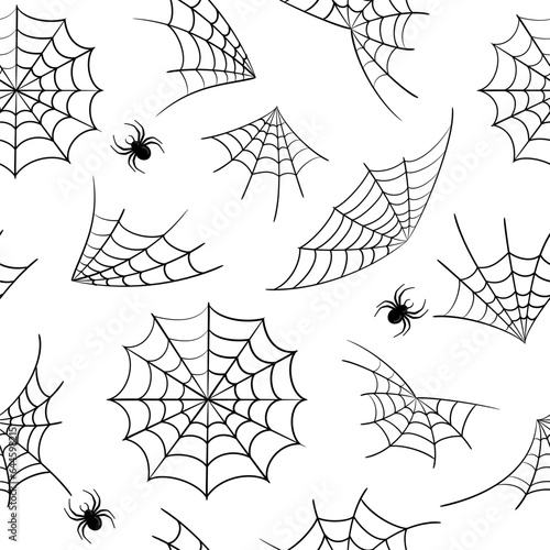 Halloween seamless pattern with web, spider. Vector illustration.