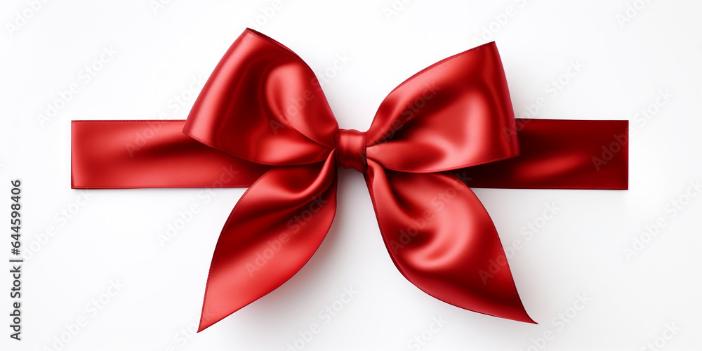 Glamorous red ribbon and gold bow on a pristine white background Glamorous red ribbon and gold bow on a pristine white background