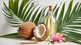 Coconut oil, leaves and flower