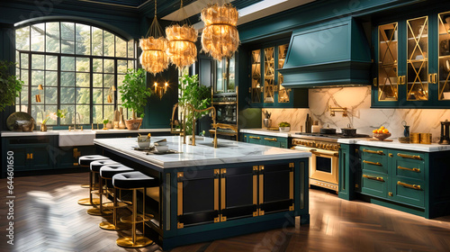 Art deco accents punctuating a modern kitchen space, photo