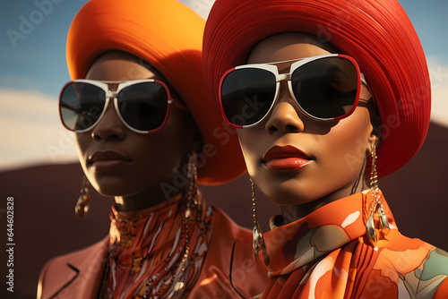 Chic '70s Glam: Bald African Woman in Sunset Shades