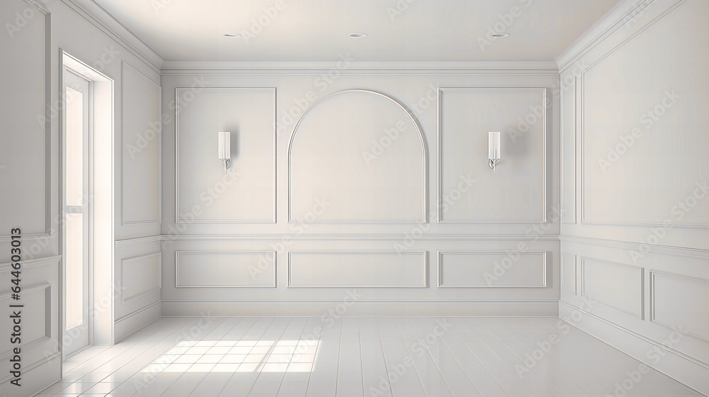 Corner-cut white frame fitting snugly in room junctions Corner-cut white frame fitting snugly in room junctions