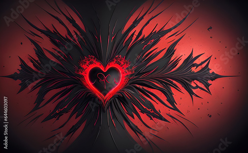 Heart wings thorns in dark shades in gothic style,generative ai