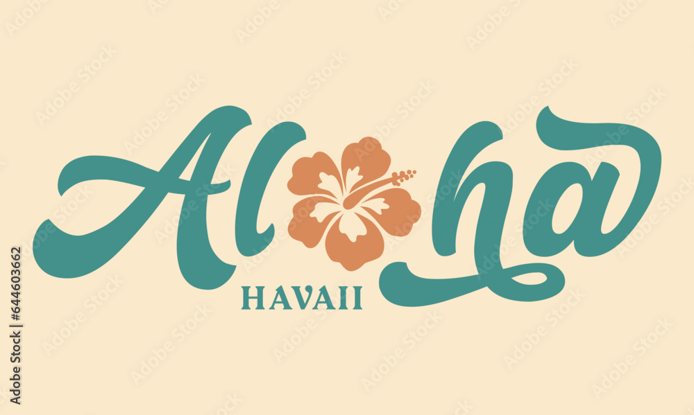 Aloha text, emblem and logo isolated on white. Hand drawn Aloha