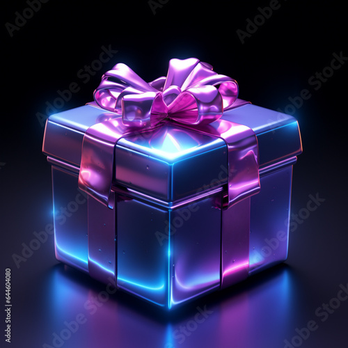 glow violet lit up 3D gift box on dark background