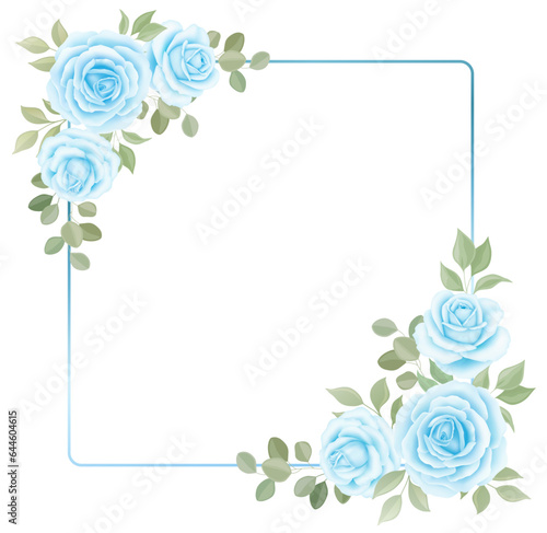 Flower roses, green leaves. Floral frame, poster, invite, mother's day greeting card. Vector background