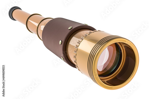 Brass Hand Held Telescope. Pirate Spyglass. 3D rendering isolated on transparent background