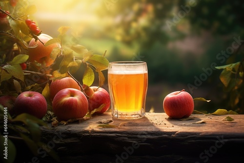 Slika na platnu Homemade apple cider vinegar or juice in glass