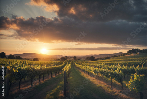 vineyard at sunset