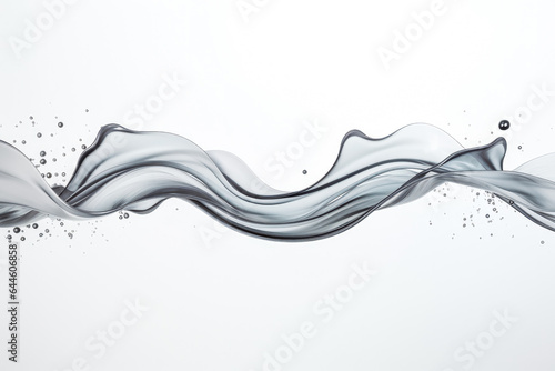 Grey color wave splash with splatters and drops on solid color white background.